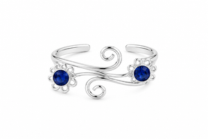 Luxury Double Blossom Swirl Toe Ring in 925 sterling silver – side view