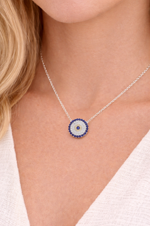 Bohemian Blue Eye Necklace in 925 sterling silver – angle view