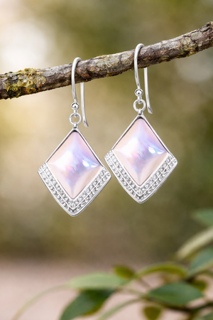 Black Onyx Textured Square Drop Earrings in 925 sterling silver – additional view