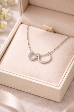 Double Horseshoe Necklace in 925 sterling silver – angle view