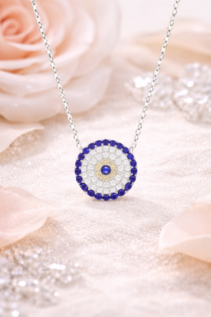 Bohemian Blue Eye Necklace in 925 sterling silver – side view