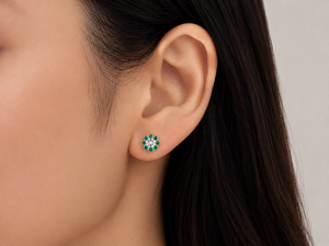Bloom Halo Flower Stud Earrings in 925 sterling silver – angle view