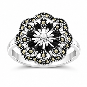 Celestia Floral Marcasite Ring in 925 sterling silver – main view