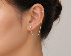 Double Bead Double Stud Earrings in 925 sterling silver – angle view