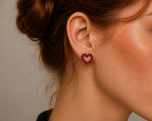 Celestial Heart Open Pavé Stud Earrings in 925 sterling silver – angle view
