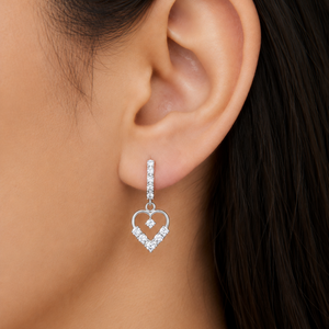 Celestial Heart Drop Silver Earrings in 925 sterling silver – angle view