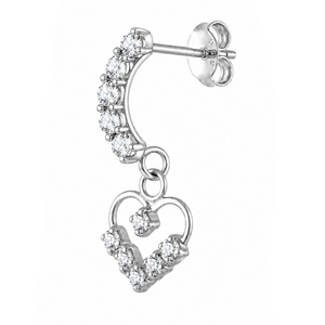 Celestial Heart Drop Silver Earrings in 925 sterling silver – side view