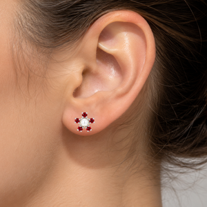 Celestial Pearl Blossom Stud Earrings in 925 sterling silver – angle view