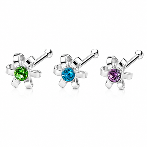 Ribbon Flower Crystal Nose Bone Stud in 925 sterling silver – main view