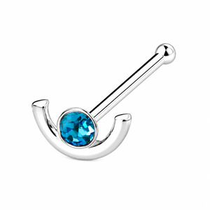 Crescent Crystal Nose Bone Stud in 925 sterling silver – additional view