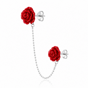 Crimson Rose Double Stud Chain Earrings in 925 sterling silver – side view