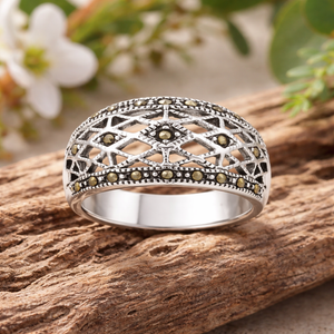 Diamond Cutout Marcasite Ring in 925 sterling silver – side view