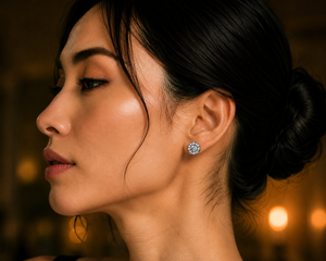 Étoile Halo Crystal Stud Earrings in 925 sterling silver – angle view