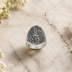 Floral Marcasite Ring in 925 sterling silver – side view