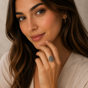 Floral Marcasite Ring in 925 sterling silver – angle view