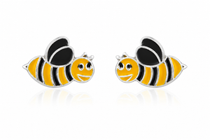 Honey Bee Enamel Stud Earrings in 925 sterling silver – side view