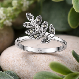 Leaf Vine Marcasite Ring in 925 sterling silver – side view