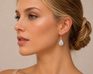 Lumière Teardrop Crystal Earrings in 925 sterling silver – angle view