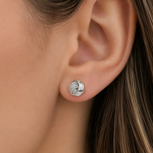 Luna Woven Knot Stud Earrings in 925 sterling silver – side view