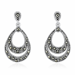 Luxury Marcasite Door Knocker Drop Earrings in 925 sterling silver – main view