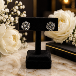 Celestial Mosaic Marcasite Flower Stud Earrings in 925 sterling silver – side view
