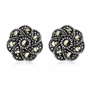 Celestial Mosaic Marcasite Flower Stud Earrings in 925 sterling silver – main view