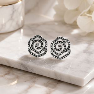 Swirl Rose Stud Earrings in 925 sterling silver – side view