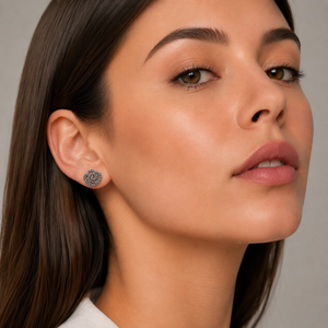 Swirl Rose Stud Earrings in 925 sterling silver – angle view