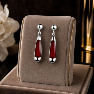 Abalone & Garnet Teardrop Earrings in 925 sterling silver – side view