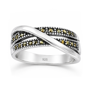 Marcasite Criss Cross Band Ring in 925 sterling silver – main view
