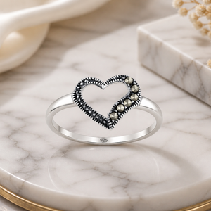 Marcasite Cutout Heart Ring in 925 sterling silver – side view