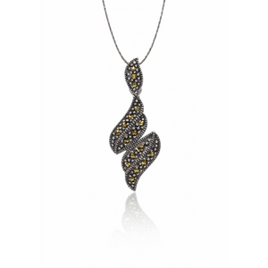 Marcasite Double Leaf Pendant in 925 sterling silver – side view