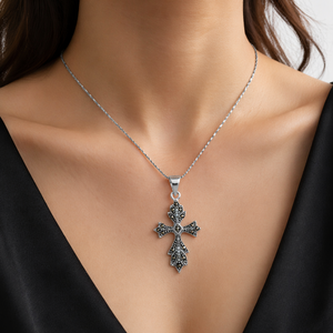 Marcasite Gothic Cross Pendant in 925 sterling silver – angle view