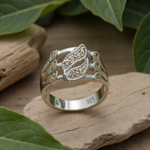 Marcasite Large & Small Leaf Ring in 925 sterling silver – side view