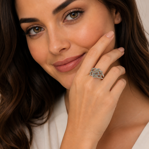 Marcasite Large & Small Leaf Ring in 925 sterling silver – angle view