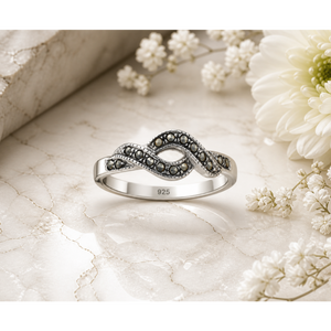 Marcasite Twist Band Ring in 925 sterling silver – side view