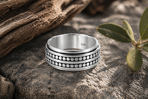 Beaded Spinner Ring in 925 sterling silver – angle view