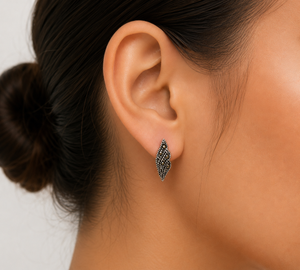 Midnight Teardrop Marcasite Stud Earrings in 925 sterling silver – angle view