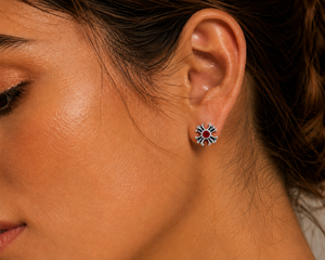 Iron Cross With Red Gem in 925 sterling silver – angle view