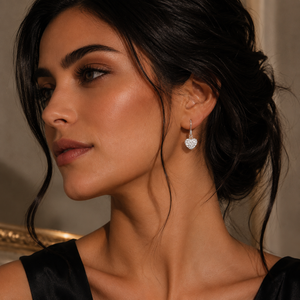 Pavé Heart Drop Earrings in 925 sterling silver – side view