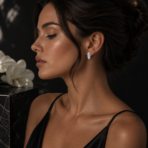 Pavé Oval Huggie Earrings in 925 sterling silver – angle view