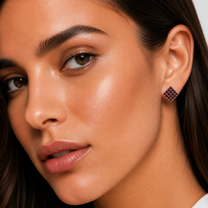 Princess Pavé Square Stud Earrings in 925 sterling silver – angle view