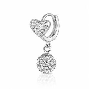 Radiant Heart & Crystal Sphere Earrings in 925 sterling silver – side view