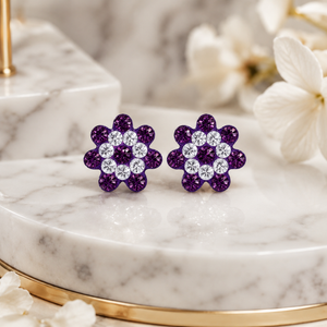 Royal Blossom Flower Stud Earrings in 925 sterling silver – side view