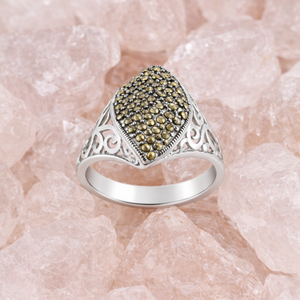 Seraphine Marcasite Twisted Filigree Shield Ring in Sterling Silver – side view