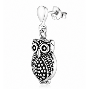 Antique Owl Drop Earrings in 925 sterling silver – side view