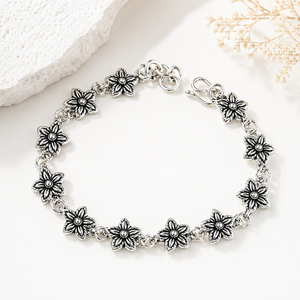 Five-Petal Flower Link Bracelet in 925 sterling silver – side view