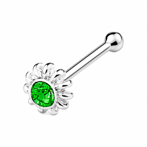 Floral Crystal Nose Bone Stud in 925 sterling silver – side view