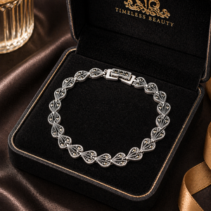 Marcasite Leaf Link Bracelet in 925 sterling silver – side view
