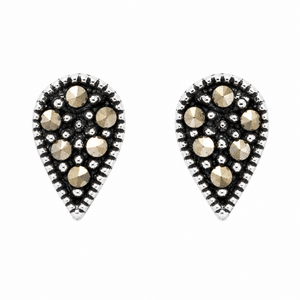 Vintage Marcasite Teardrop Stud Earrings in 925 sterling silver – main view